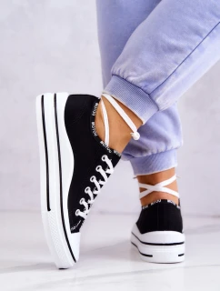 Damskie Wiązane Tenisówki Czarne Menifee