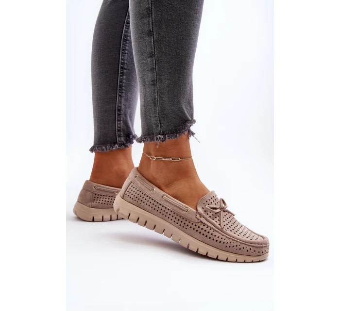 Mokasyny Damskie Z Kokardą Beżowe Reece