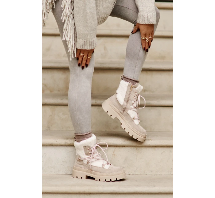 Botki Z Futerkiem Typu Baranek Beżowe Merilana Botki Z Futerkiem Typu Baranek Beżowe Merilana