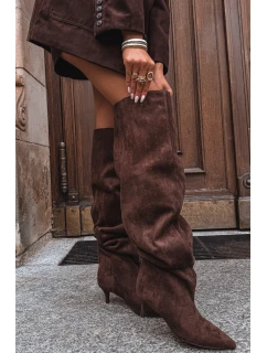 Wsuwane Kozaki Damskie Na Szpilce Czekoladowe Ysolienne