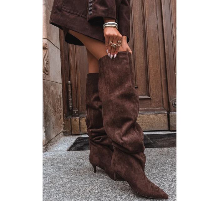 Wsuwane Kozaki Damskie Na Szpilce Czekoladowe Ysolienne