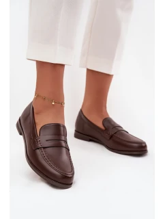 Mokasyny Loafersy Damskie Z Eko Skóry Czekoladowe Bessina