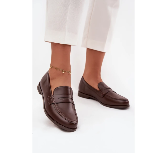 Mokasyny Loafersy Damskie Z Eko Skóry Czekoladowe Bessina Mokasyny Loafersy Damskie Z Eko Skóry Czekoladowe Bessina
