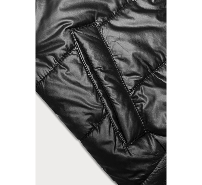 Krátka čierna dámska bunda S'West s látkovými sťahovacími lemami (B8189-1)
