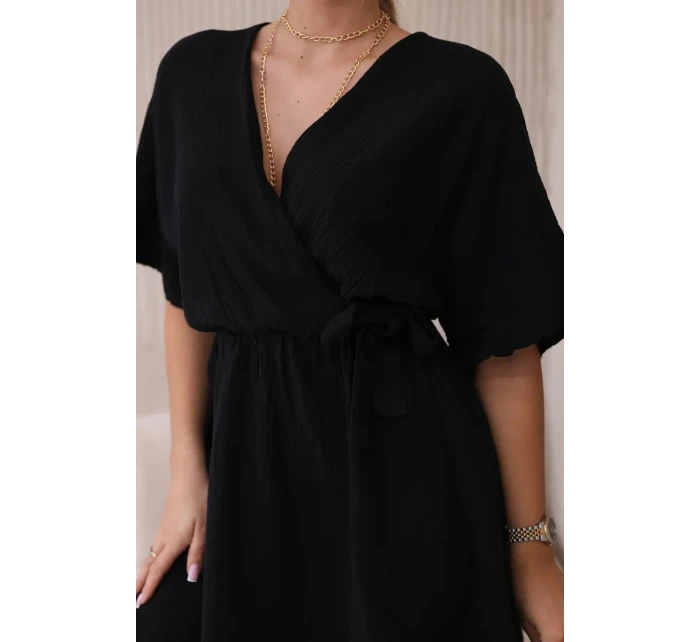 Mušelínové šaty s pasem černý