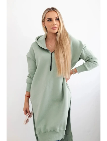 Zateplená mikina s bočnými otvormi tmavá mentolová