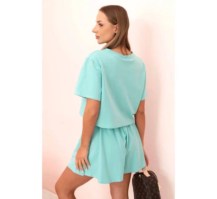 Dámska bavlnená súprava so širokými šortkami mentolová Dámska bavlnená súprava so širokými šortkami mentolová