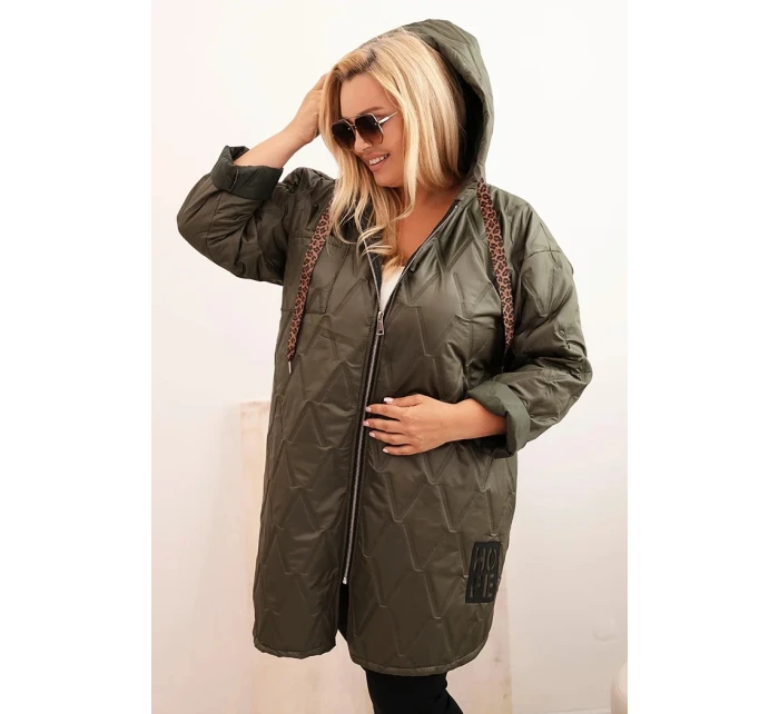 Dámska prešívaná bunda s kapucňou a nápisom HOPE khaki