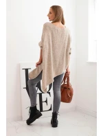 Dámský asymetrický svetr z vlny Plus Size s výstřihem do V tmavě béžový Dámský asymetrický svetr z vlny Plus Size s výstřihem do V tmavě béžový