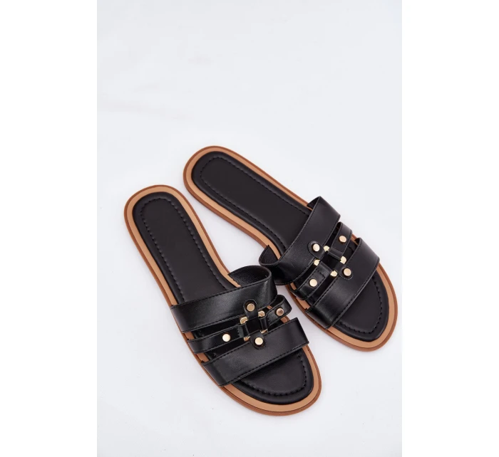 Ploché dámské sandály se zlatým detailem černé model 21700081 - Boto