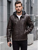 Pánska kožená zateplená bunda s kapucňou, hnedá, FashionStreet TX5144 Pánska kožená zateplená bunda s kapucňou, hnedá, FashionStreet TX5144