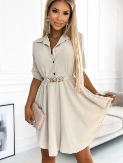 461-1 Košeľové šaty s gombíkmi a zlatým opaskom - BEACH