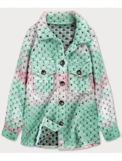 Ružovo-mätová dámska košeľová bunda so stojačikom (1132)