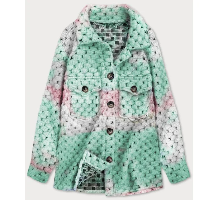 Ružovo-mätová dámska košeľová bunda so stojačikom (1132)