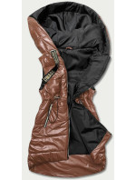 Lesklá vesta v karamelovej farbe s kapucňou (B8130-14)