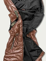 Lesklá vesta s kapucňou v karamelovej farbe (B8130-14)