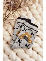 Ciepłe Skarpety Bawełniane Z Misiem Szare