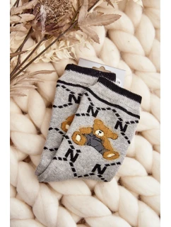 Ciepłe Skarpety Bawełniane Z Misiem Szare