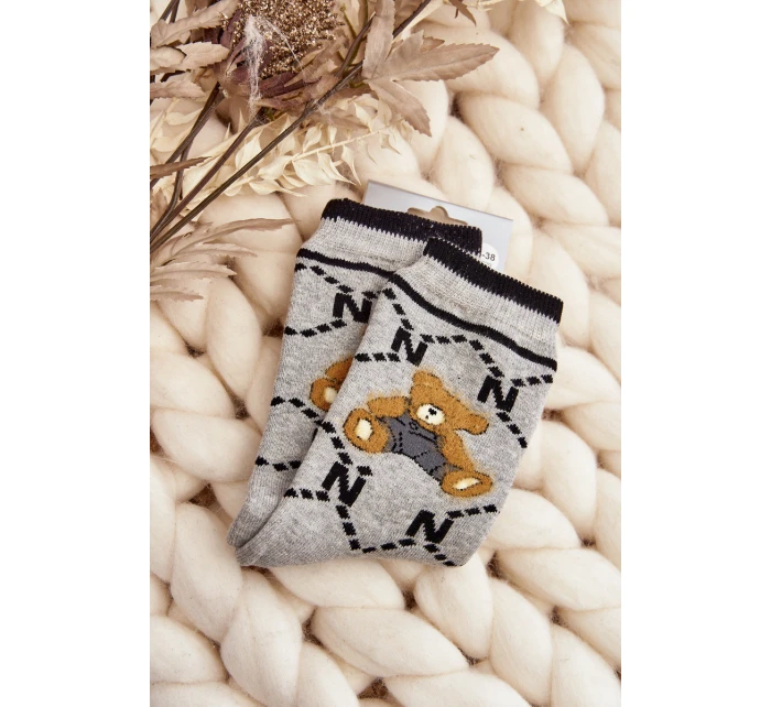 Ciepłe Skarpety Bawełniane Z Misiem Szare