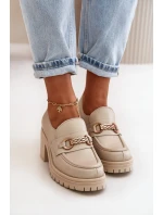 Zazoo 20175 Półbuty Damskie Na Słupku Skóra Naturalna Jasnobeżowe