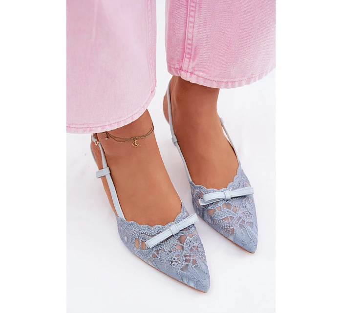 Dámské krajkové sandály na podpatku s mašlí Modré model 22107296 - Boto Dámské krajkové sandály na podpatku s mašlí Modré model 22107296 - Boto