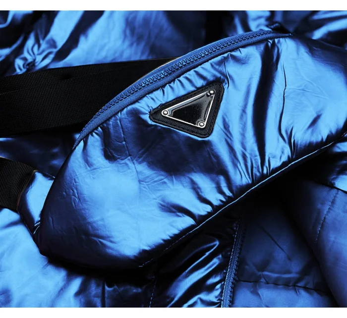 Svetlomodrá krátka dámska zimná bunda s obličkou (omdl-018)