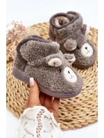 Kapcie Dziecięce Ocieplane Z Misiem Szare Eberra