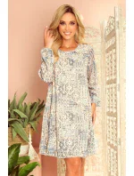 Hannah - Dámske šifónové šaty s výstrihom na chrbte as béžovo-svetlo modrým vzorom typu "Boho" 319-2 Hannah - Dámske šifónové šaty s výstrihom na chrbte as béžovo-svetlo modrým vzorom typu "Boho" 319-2