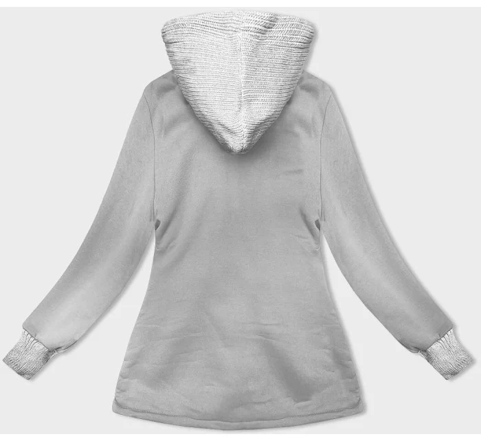 Svetlosivá dámska mikina so svetríkovou kapucňou (AMG-312A)