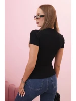 Dámska pruhovaná bavlnená blúzka so skladaným výstrihom čierna