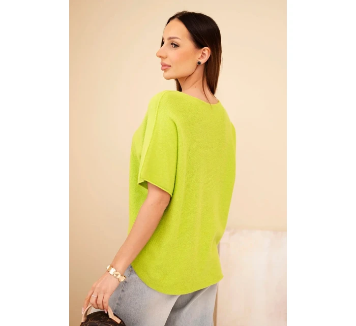 Dámský svetr s krátkým rukávem volného střihu model 21890082 - K-Fashion