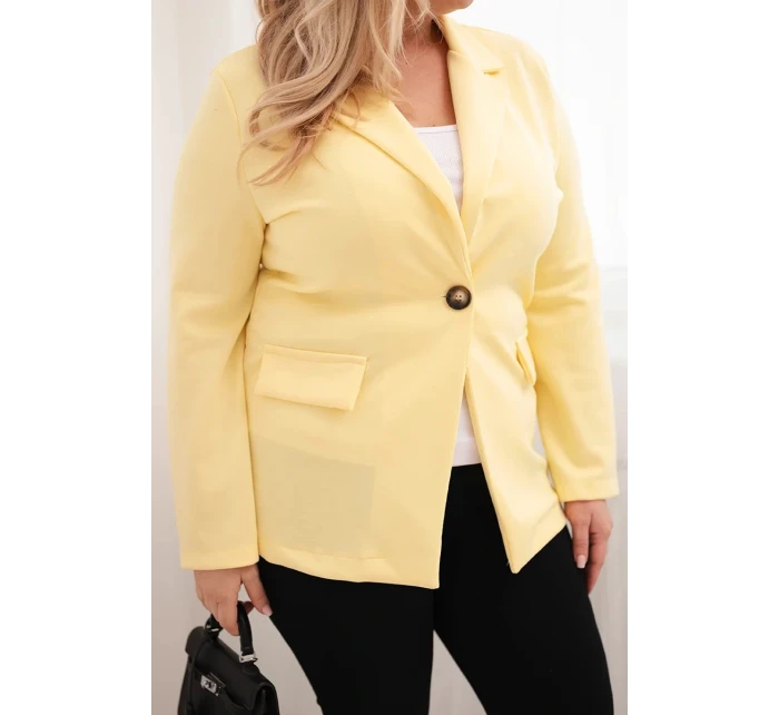 Dámská viskózová sako Plus Size s dlouhým rukávem a límcem žlutá