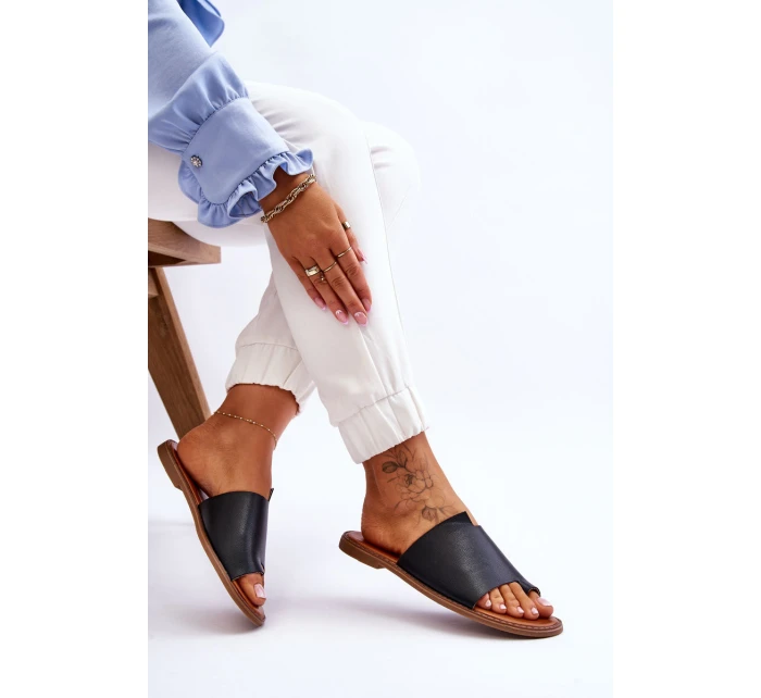 Dámské kožené žabky Černá model 21613223 - EVENTO Dámské kožené žabky Černá model 21613223 - EVENTO