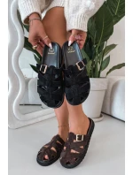 Dámské pantofle s pásky a zlatým sponou Černé Roselisse