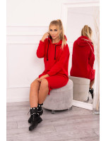 Šaty s kapucňou a bočným rázporkom červené