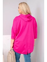 Dámská mikina Plus Size z viskózy s kapucí a model 22201083 kapsou fuchsiová - K-Fashion