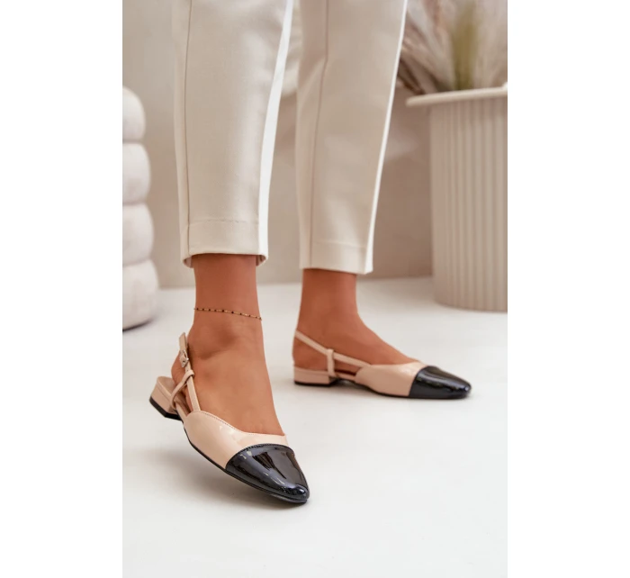 Lakierowane Baleriny Na Niskim Obcasie Z Odkrytą Piętą Beżowe Kairael Lakierowane Baleriny Na Niskim Obcasie Z Odkrytą Piętą Beżowe Kairael