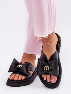 Dámské kožené sandály na platformě s mašlí model 21702245 černé - CheBello