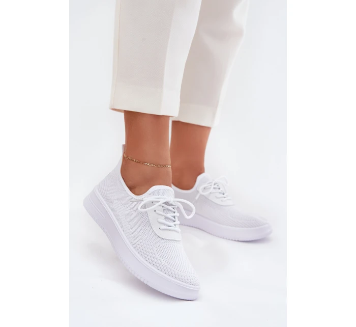 Materiałowe Wsuwane Buty Sportowe Na Platformie Damskie Białe Kalyra