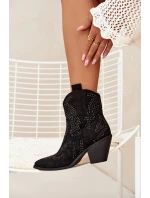 Ocieplane Damskie Botki Kowbojki Ze Zdobieniem Czarne Lelira Ocieplane Damskie Botki Kowbojki Ze Zdobieniem Czarne Lelira