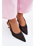 Síťové Sandály na Tenko Podpatku Černé Calora