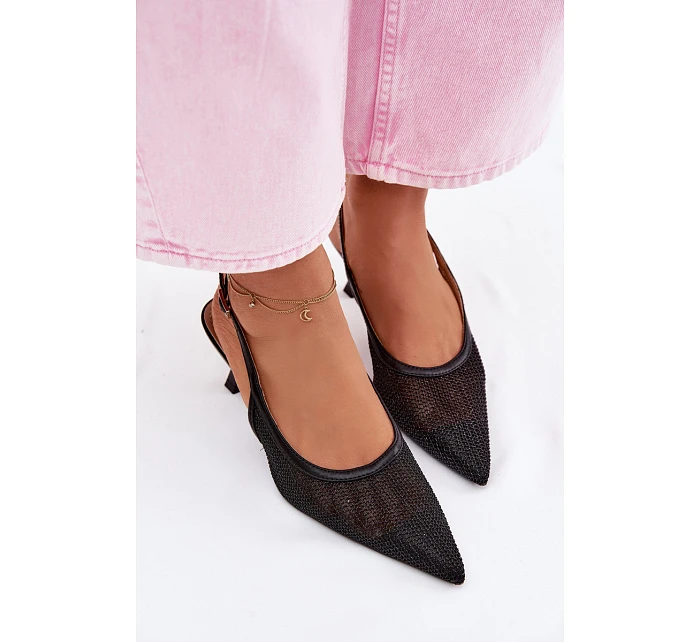 Síťové Sandály na Tenko Podpatku Černé Calora