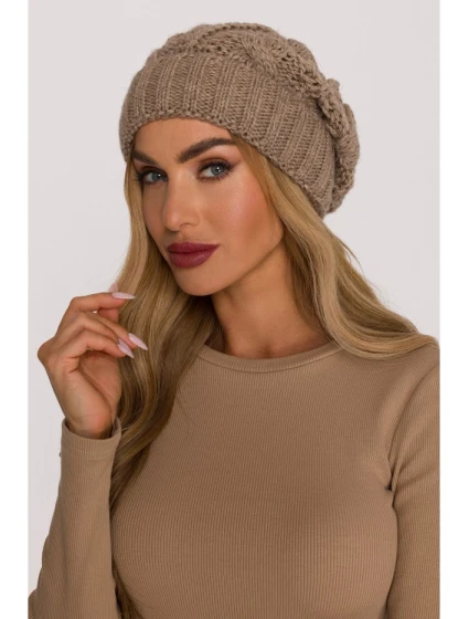 M897 Pletená káblová čiapka - béžová