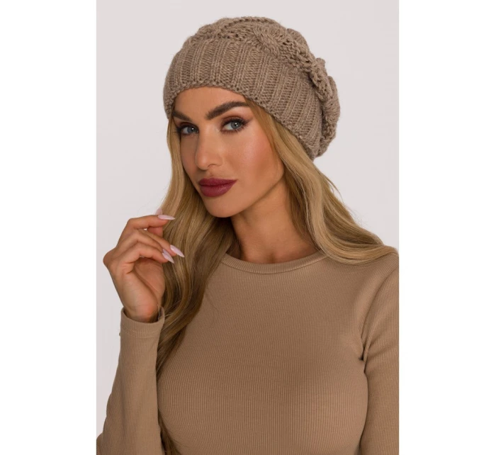 M897 Pletená káblová čiapka - béžová