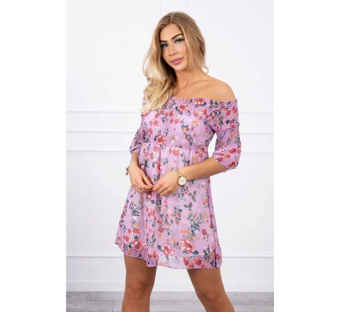 Španielske šaty s kvetinovým motívom fialovej