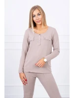 Súprava s gombíkovým výstrihom tmavo béžová