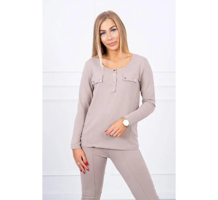 Súprava s gombíkovým výstrihom tmavo béžová