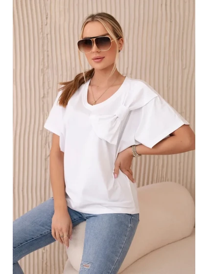 Bavlněná halenka s ozdobnou mašlí bílý Bavlněná halenka s ozdobnou mašlí bílý