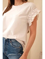 Dámská bavlněná halenka s model 22147972 rukávem béžová - K-Fashion