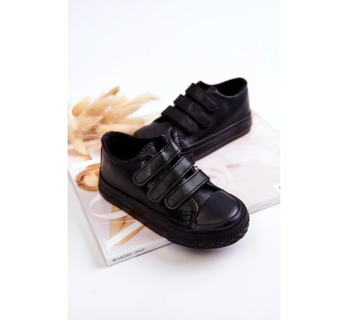 Dziecięce Skórzane Tenisówki Trampki Na Rzepy Czarne Foster Dziecięce Skórzane Tenisówki Trampki Na Rzepy Czarne Foster